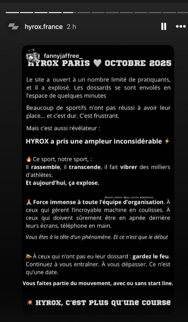 l'hyrox prend une telle ampleur en France, que toutes les places sont sold-out instantanément 